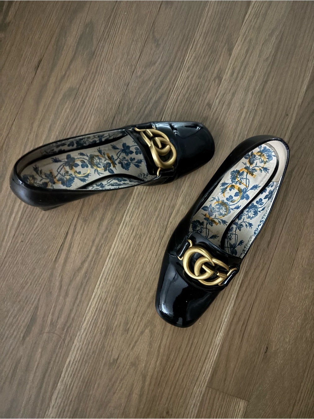 Gucci Patent GG Marmont Mid Heel Loafer Pump